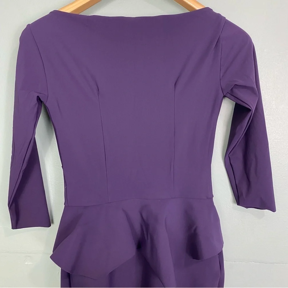 Chiara Boni Purple Peplum Bodycon Half Sleeve V Neck Dress Sheath Sz 40, US 2-4 - Picture 5 of 6